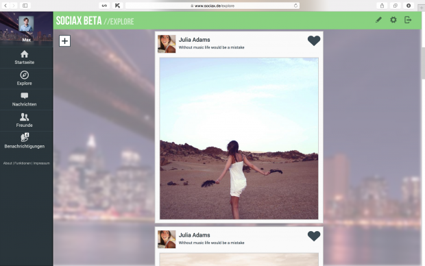 Die Timeline bei Sociax (Bild: Sociax)